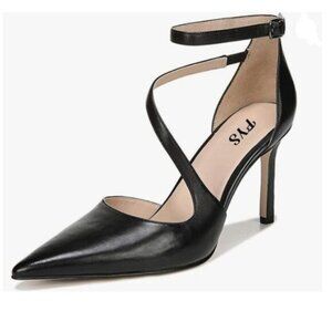 FYS Black Cross Strap Stiletto High Heel Ankle Strap Pointed Toe Pumps